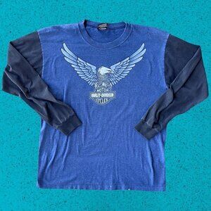Vintage Harley Davidson raglan ringer 3/4 sleeve shirt 3D single stitch rare